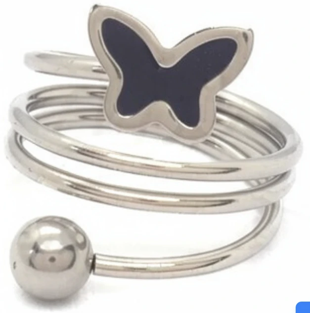 Anillo de acero quirurgico mariposa negra